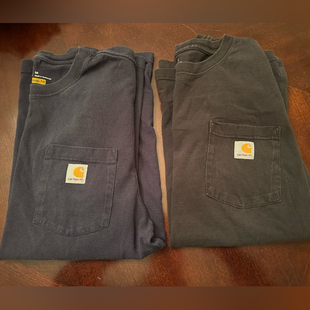Carhartt Men's Short Sleeve Workwear Pocket T-Shirt Bundle of 2 Navy and Black - Picture 2 of 6